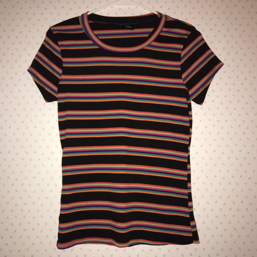 🌻 3 for $15! 🌻 Rue21 Black T-Shirt with Neon Stripes- Size Medium